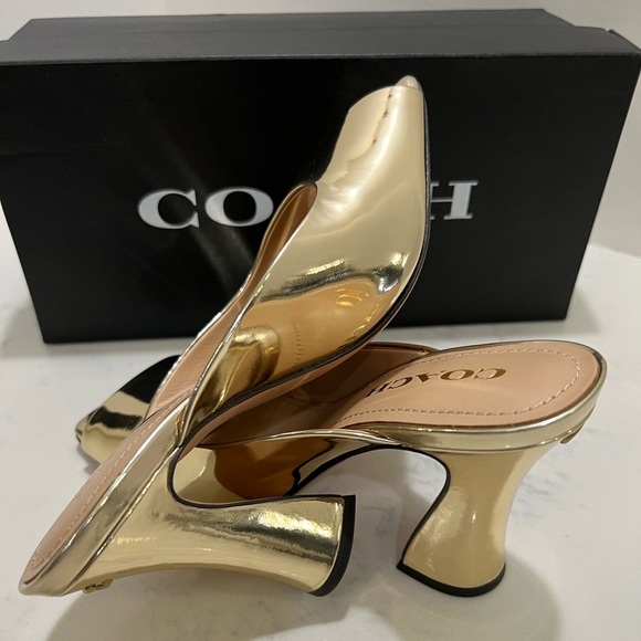 Coach Women's Metallic Gold Mules - Picture 8 of 9